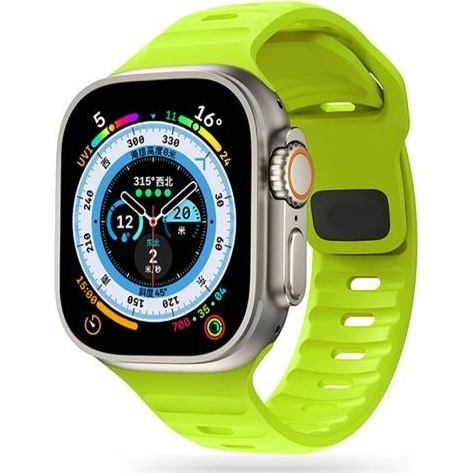 Apple Watch 4-6, SE, SE (2022), SE (2025) (42 / 44 mm) / Watch 7-9 (45 mm) / Watch 10-11 (46 mm) / Watch Ultra 1-3 (49 mm), szilikon pótszíj, állítható, TP IconBand Line, lime