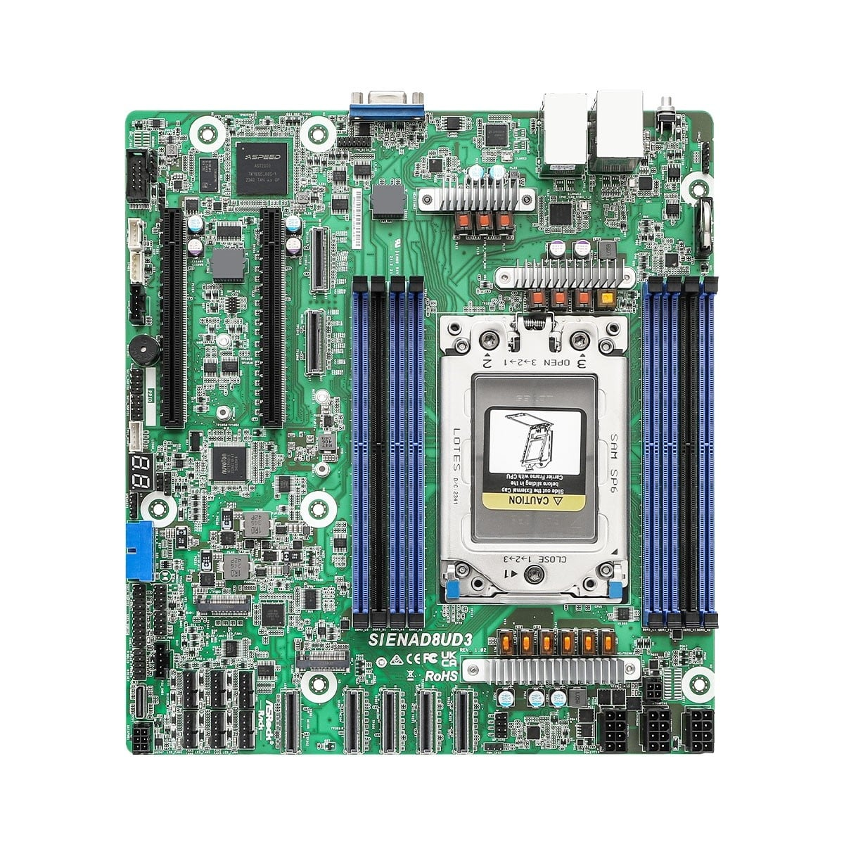 ASRock SIENAD8UD3, 1xSKT, LGA 4844, AMD EPYC 8004, SoC, SATA, NVMe, 2xM.2, 2xGbE, IPMI (SIENAD8UD3)