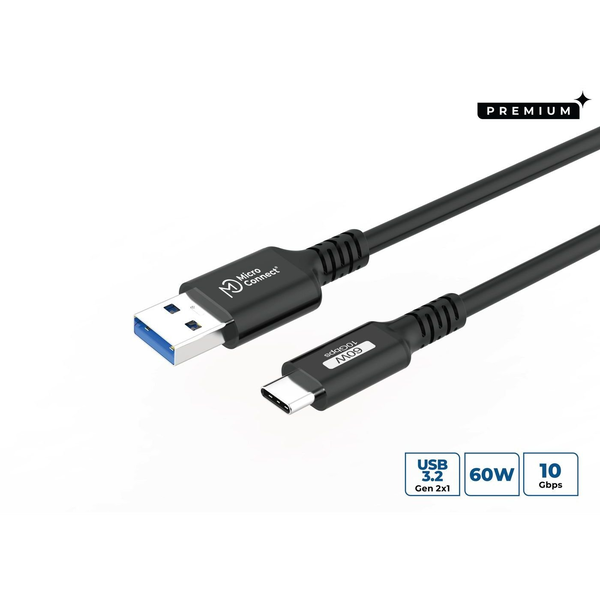 Microconnect USB3.2AC4 USB-kabel USB 3.2 Gen 2 (3.1 Gen 2) 4 m USB C USB A 60 W Sort