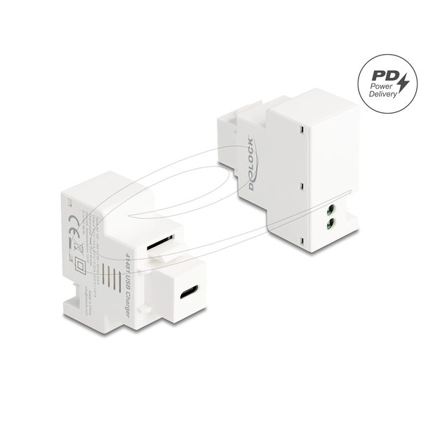 Delock PD 20 W-s, fehér, USB Type-C  töltő portos Keystone modul