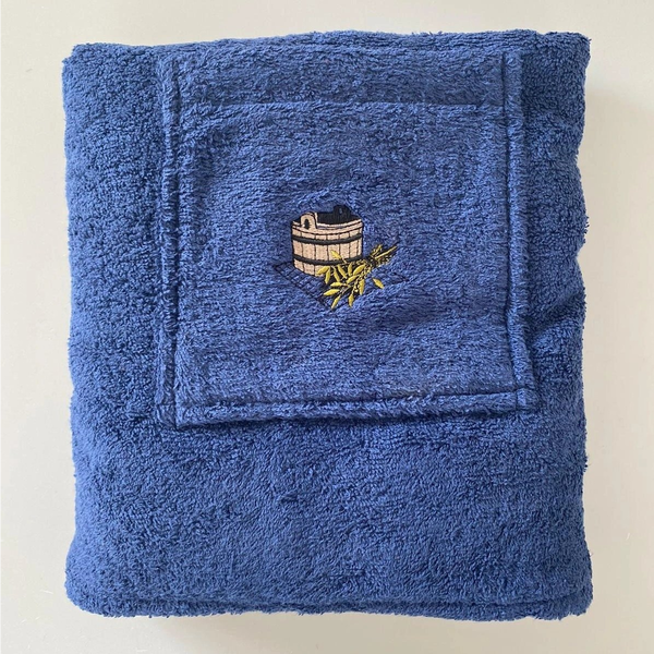 EMBROIDERED SAUNA APRON 55X150 BLUE