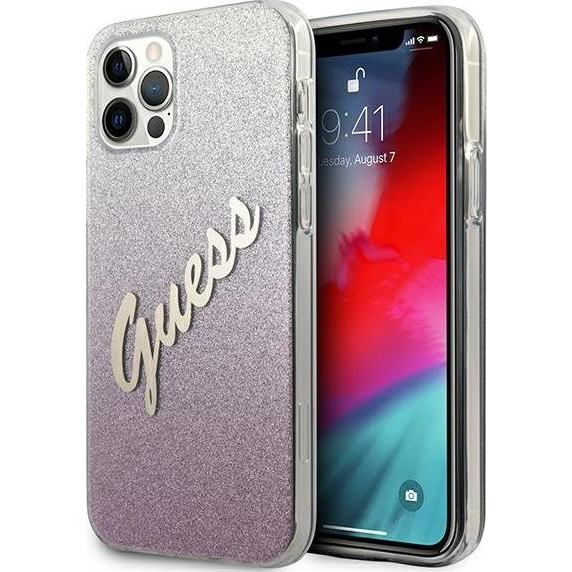 Guess PC/TPU Vintage Apple iPhone 12 Pro Max hátlap tok, átmenetes rózsaszín (GUE838PNK)