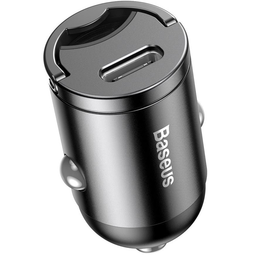 Autós töltő, Szivargyújtós töltő, 30W, USB Type-C aljzat, gyorstöltés, QC 4.0, PD, Baseus Tiny Star Mini VCHX-B0G, sötétszürke (RS110204)
