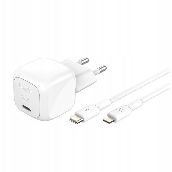 Belkin Nabíjačka USB-C PD 30W, malá, biela + kábel Lightning