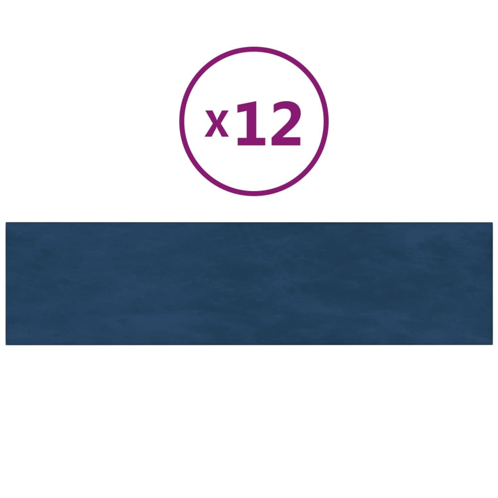 12 db kék bársony fali panel 60 x 15 cm 1,08 m² (343834)