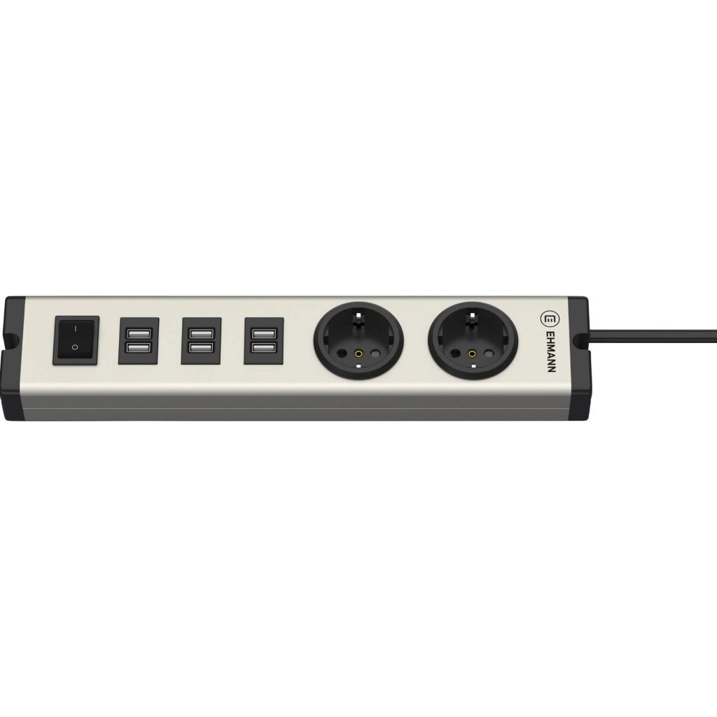Ehmann 6xUSB-A + 2 dugalj hálózati elosztó szürke (0601x0a02203303) (0601x0a02203303)