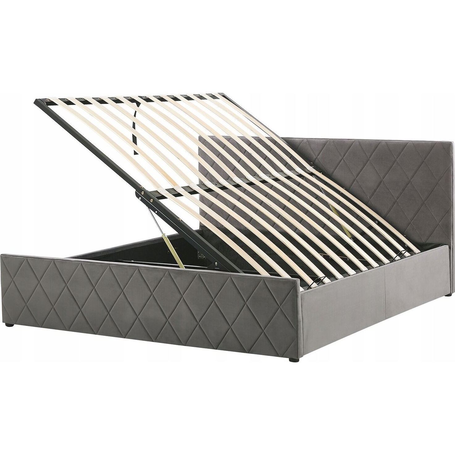 Cama De Terciopelo Gris Con Almacenaje 160 X 200 Cm Rochefort