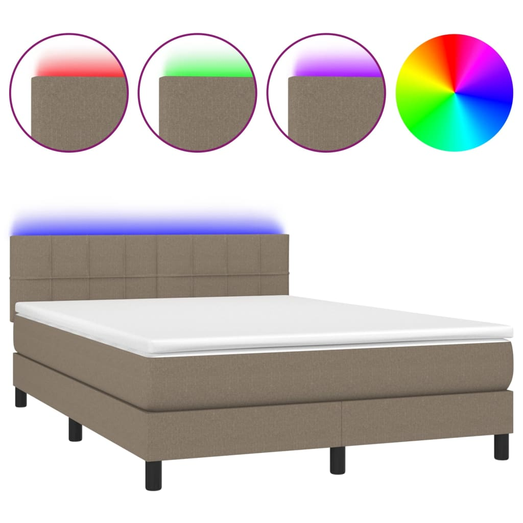 tópszínű szövet rugós és LED-es ágy matraccal 140x190cm (3133153)