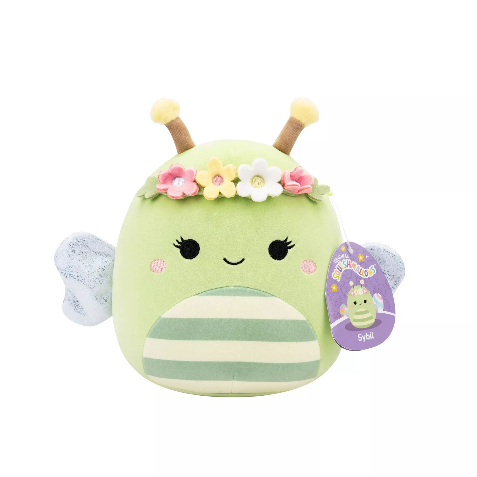 Squishmallows Sybil a zöld méhecske virágkoronával plüssfigura 20 cm (SQER01222)