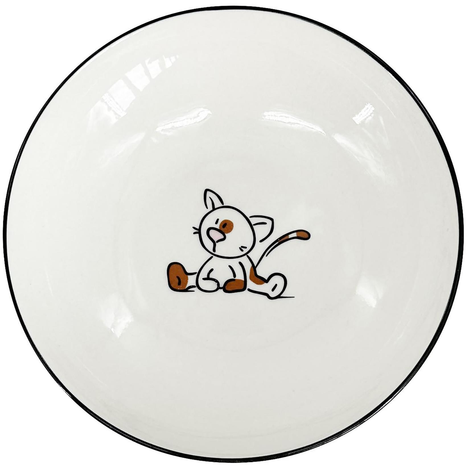 by inspire Tálka / mélytányér, cica, 19,5×4 cm, fehér + fekete szegély (7332-0B-10)