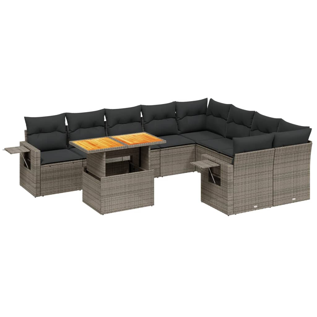 10 részes szürke polyrattan kerti ülőgarnitúra párnákkal (3271914)