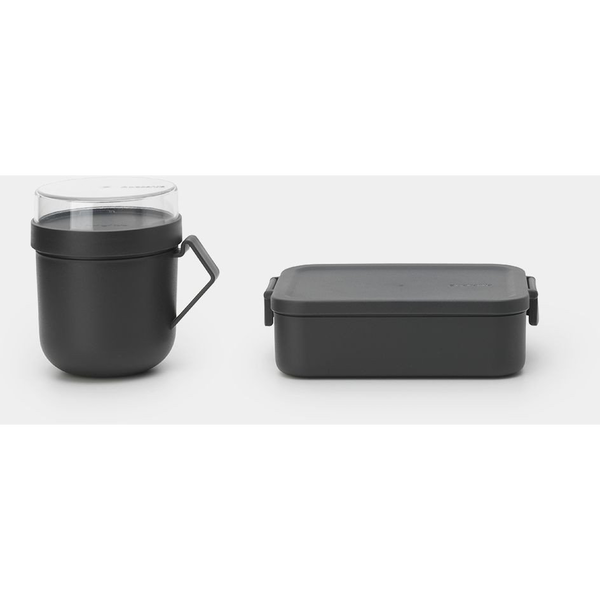 Brabantia Make & Take Lunch Box közepes méretű ételhordozó doboz, 1100 ml, szivárgás- és légmentes záródás, bepattintós (clip-on) zárómechanizmus,  BPA mentes műanyag, sötétszürke - 202520