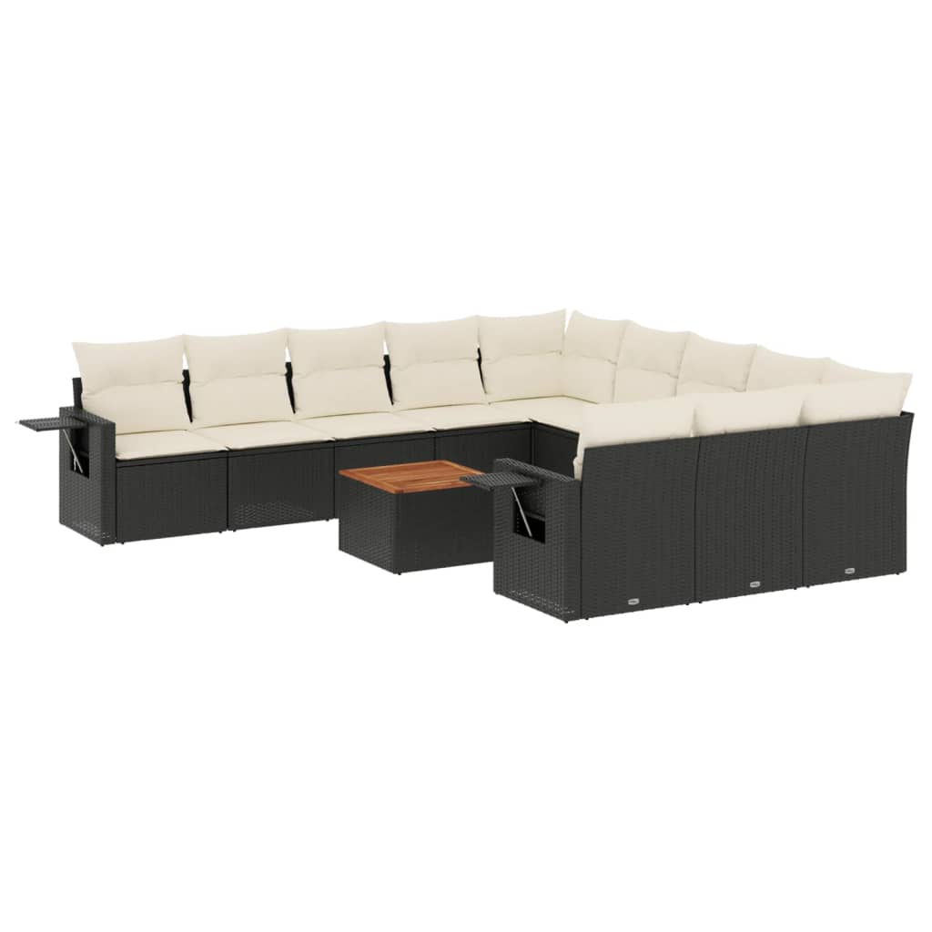 12 részes fekete polyrattan kerti ülőgarnitúra párnákkal (3257120)