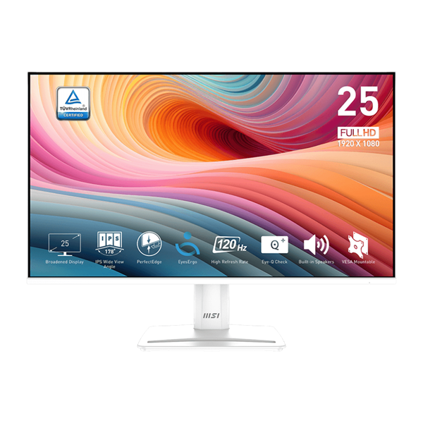 MSI Monitor Business PRO MP251W E2 24,5" FHD, 1920x1080, IPS, 120Hz, 1500:1 CR, 300cd/m2, 1ms, HDMI, DP, VGA, White