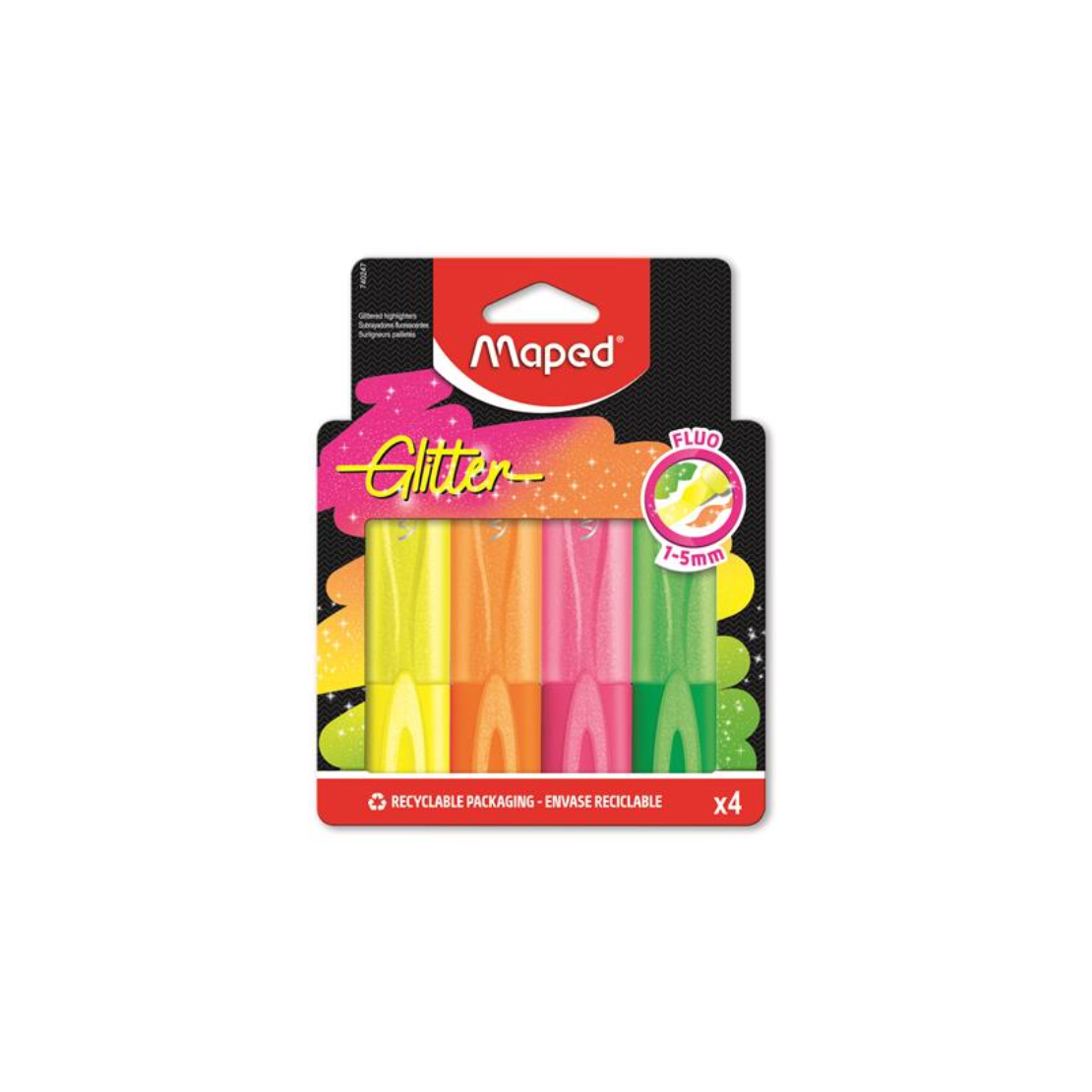 Maped Glitter Fluo Peps 1-5 mm Szövegkiemelő készlet - Vegyes fluoreszkáló színek (4 db/csomag) (740247)