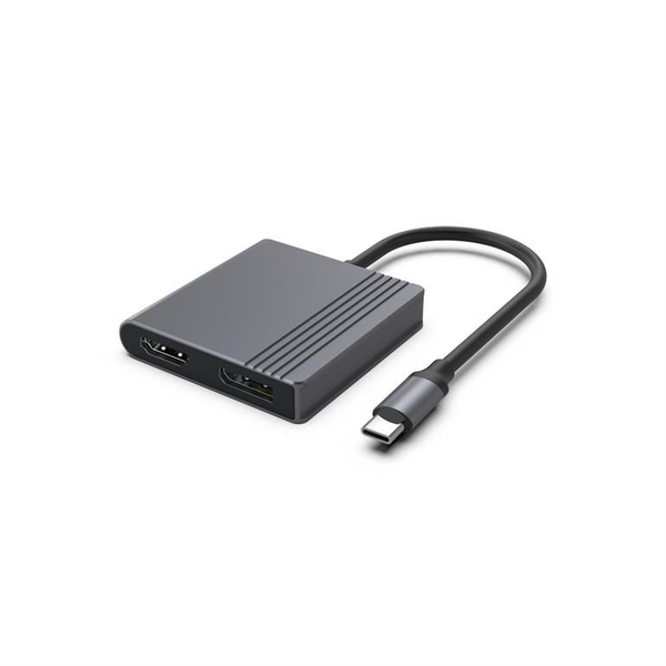 Adapter USB Gembird A-CM-HDMIFDPF-01 USB-C - HDMI + DisplayPort Srebrny  (A-CM-HDMIFDPF-01)