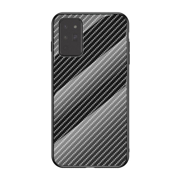 Telefonvédő szilikon keret (BUMPER, edzett üveg hátlap, karbon minta) FEKETE [Samsung Galaxy Note 20 5G (SM-N981F)] (5996457992584)