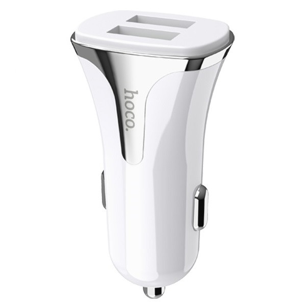 Autós töltő, Szivargyújtós töltő, 18W, 2 x USB aljzat, Lightning kábellel, gyorstöltés, QC 3.0, Hoco Z31 Universe, fehér (RS93731)