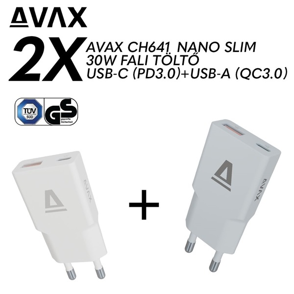 AVAX CH641W & CH641LB – 30W GaN USB-C & USB-A Gyorstöltő Duo (AVAX_CH6411)