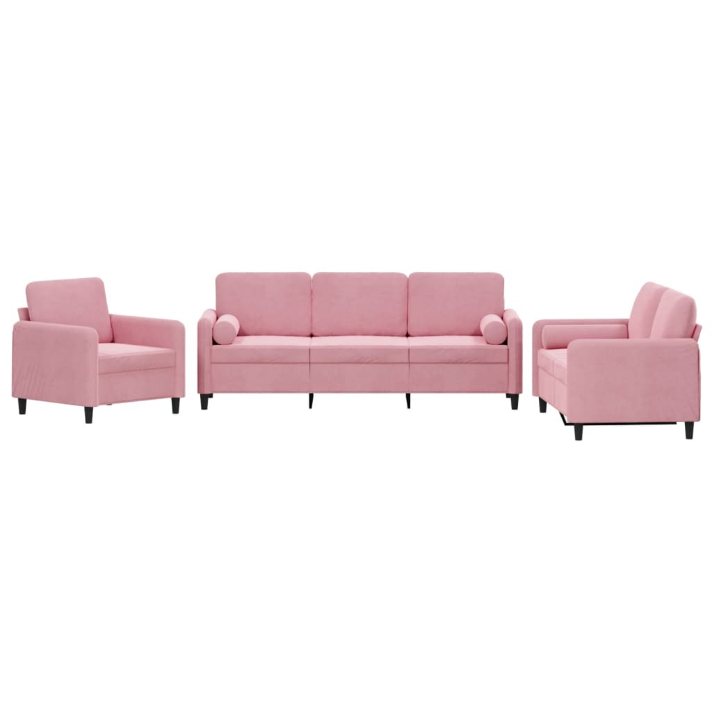 3 részes rózsaszín bársony ülőgarnitúra párnákkal (3201957)