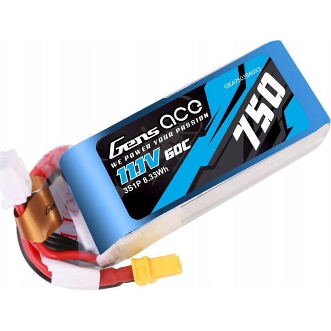 GENS ACE 750MAH 11.1V 60C 3S1P LIPO BATTERY PACK WITH XT30 (GEA7503S60X3)
