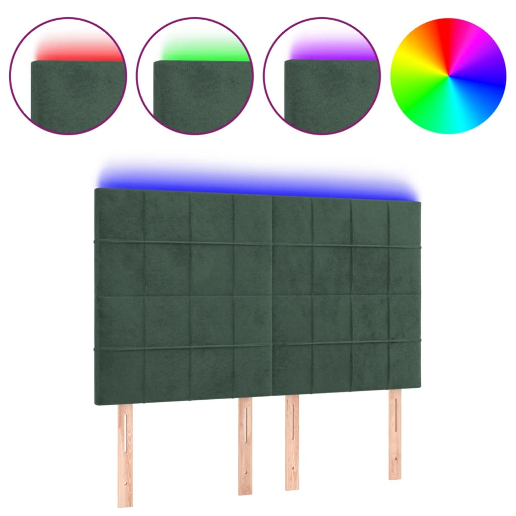 sötétzöld bársony LED-es fejtámla 144x5x118/128 cm (3122475)
