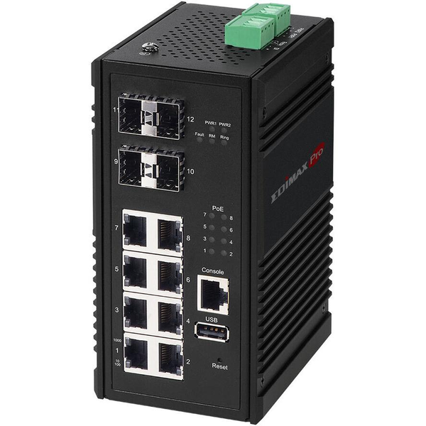 EDIMAX Switch Industrial 8-Port Gigabit PoE+ WebM. 4xSFP