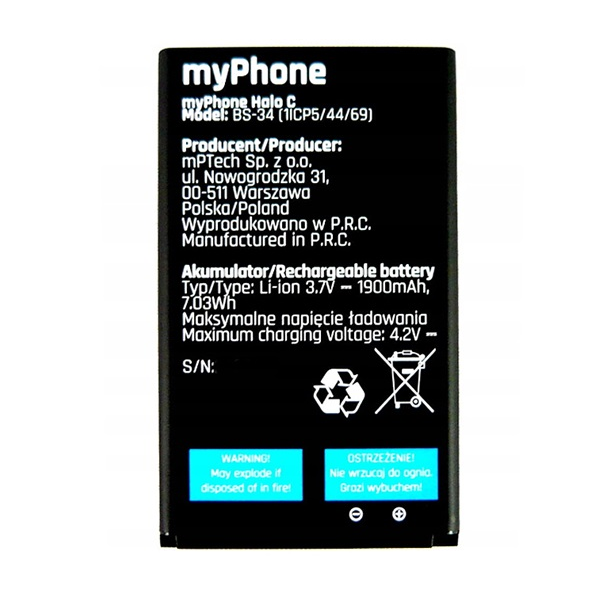 myPhone akku 1900mAh LI-ION  Halo C (BS-34)