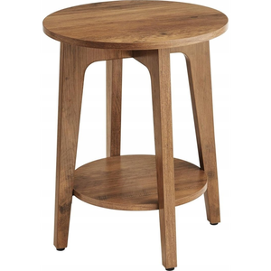 Okrągły stolik boczny z dolną półką, stolik końcowy do małych przestrzeni, szafka nocna do salonu, sypialni, orzech rustykalny