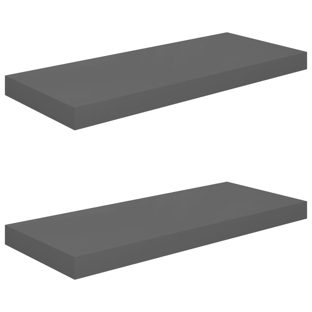 2 db magasfényű szürke MDF fali polc 60 x 23,5 x 3,8 cm (323791)