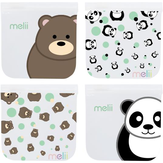 Melii Panda és Medve újrafelhasználható uzsonnás tasakok, 4 db (790693212209)