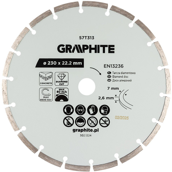Diamond segment cutting disc GRAPHITE, 230 x 2.4 x 22.2 mm, for concrete, dry cutting