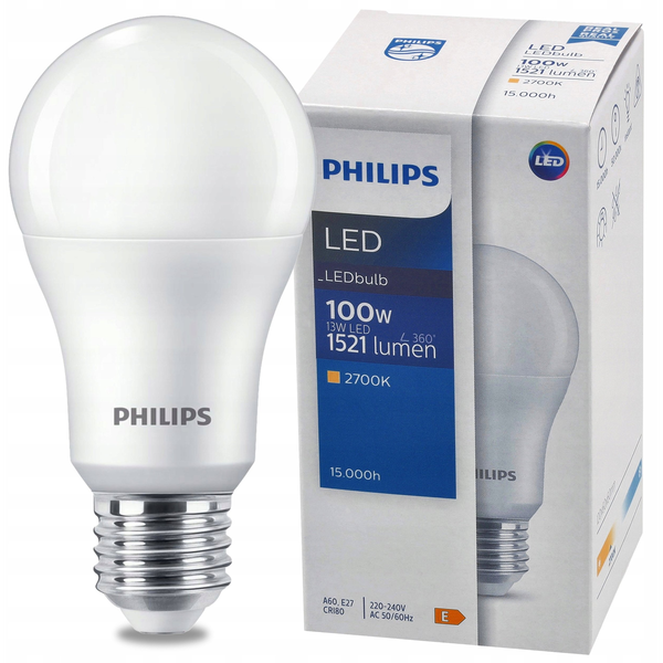 Philips Żarówka LED Ecofit 13W zamiennik 100W 1521lm 2700K LEDbulb ND 13-100W A60 E27 827 1CT 2 lata gwar