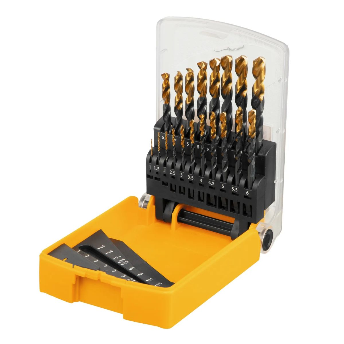 Denzel 1-10 mm, fém fúrószár készlet HSS-Tin, Golden Tip, 19 db tároló dobozban (723217) (723217)