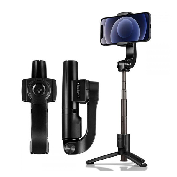 SPIGEN S610W állvány (Bluetooth vezerlő gomb, selfiebot, 50cm magas, 90°-ban forgatható, gimbal mód) FEKETE (S610W) (S610W)