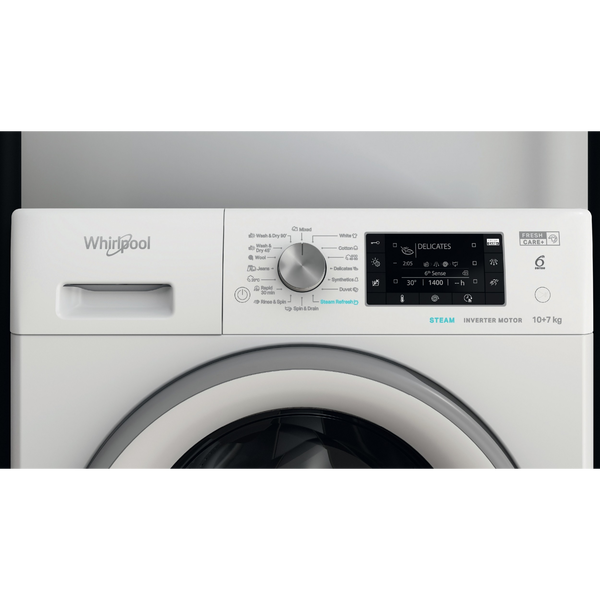 Whirlpool FFWDD 1076258 SV EE mosó- és szárítógép Szabadonálló Elöltöltős Fehér