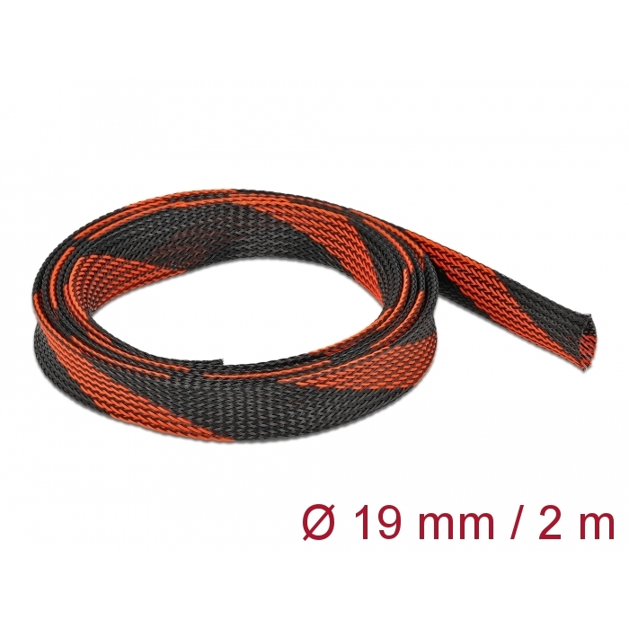 Delock Fonott kábelharisnya nyújtható 2 m x 19 mm fekete-piros (20743)