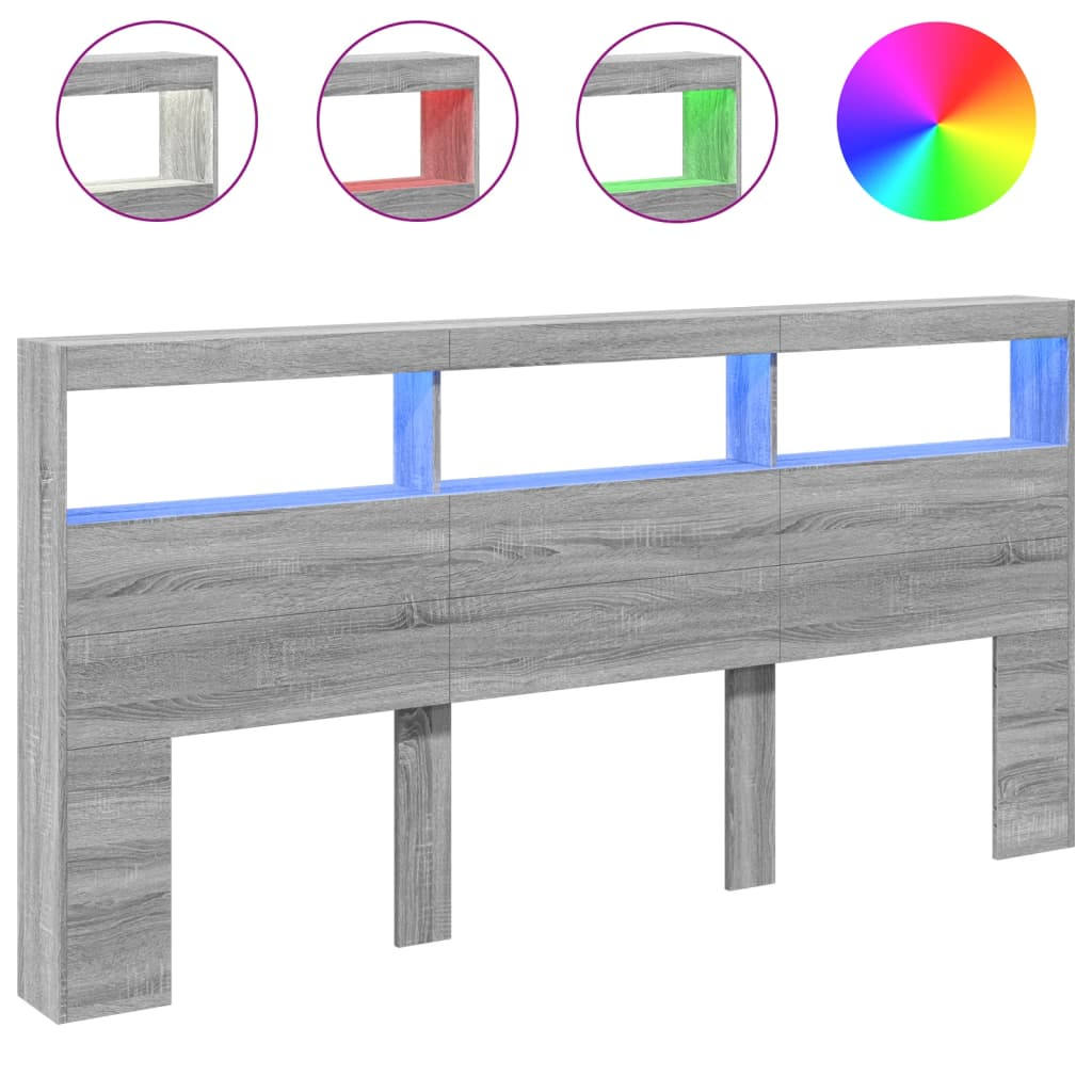 szürke sonoma színű áthidalószekrény LED-ekkel 200 x 17 x 102cm (839222)