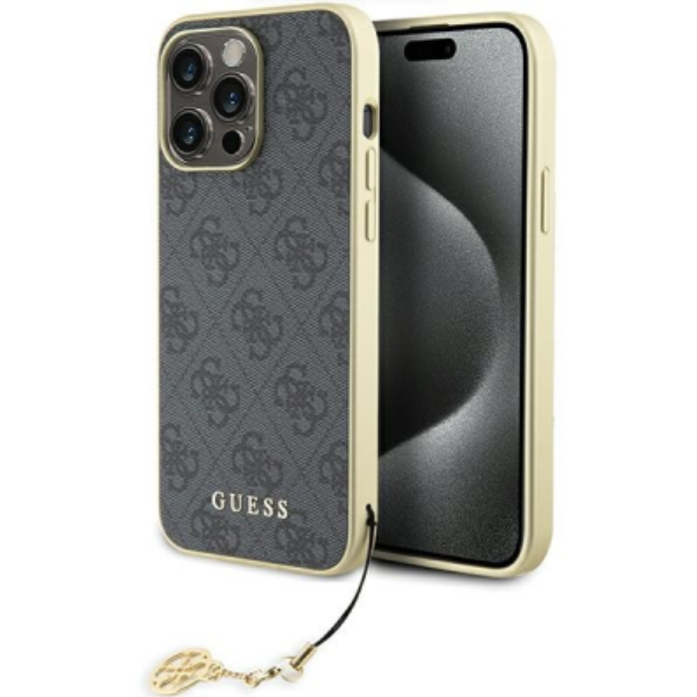 Guess Charm Collection iPhone 15 Pro Max Hátlapvédő Tok - Szürke (GUHCP15XGF4GGR)