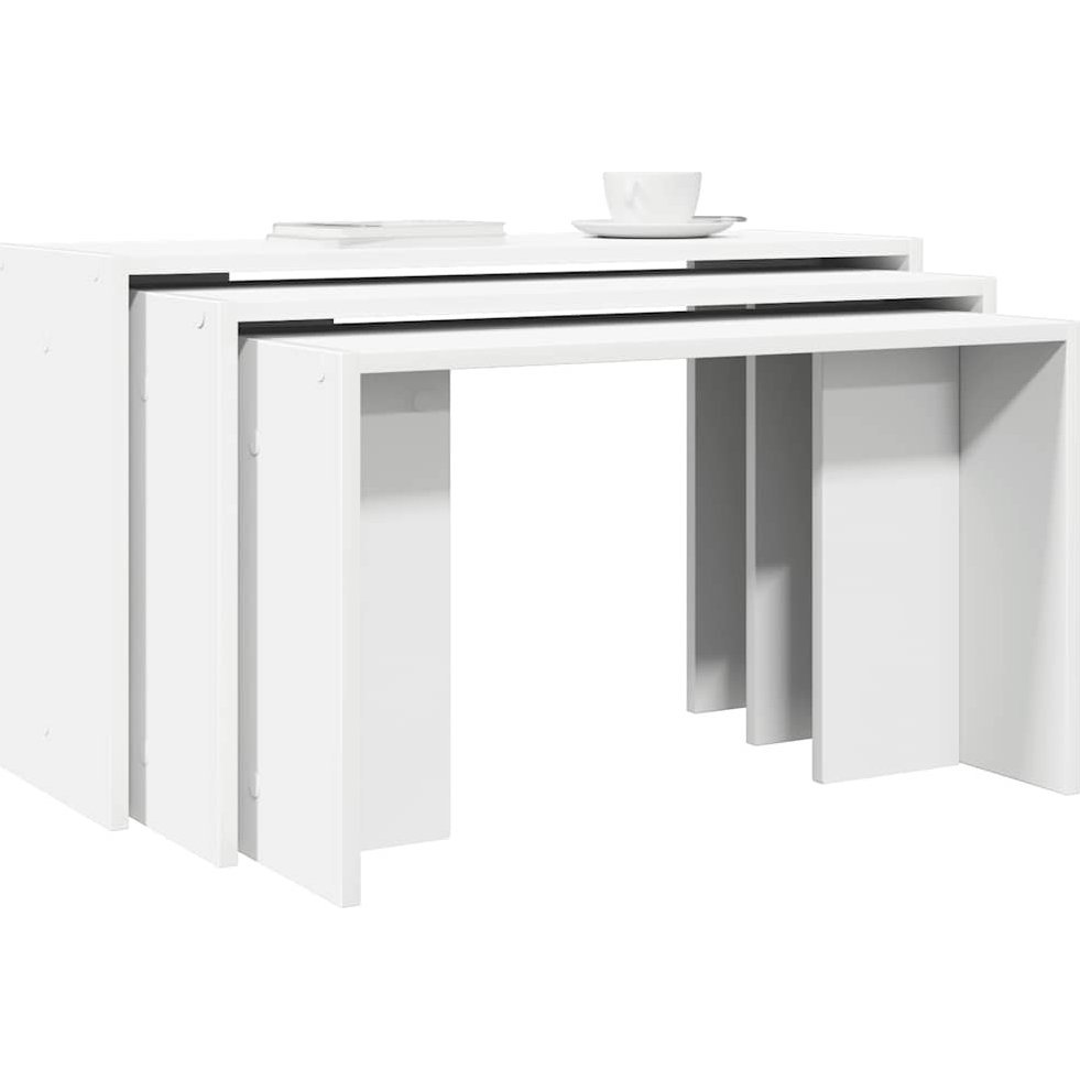 3 db fehér szerelt fa egymásba tolható asztal (858533)