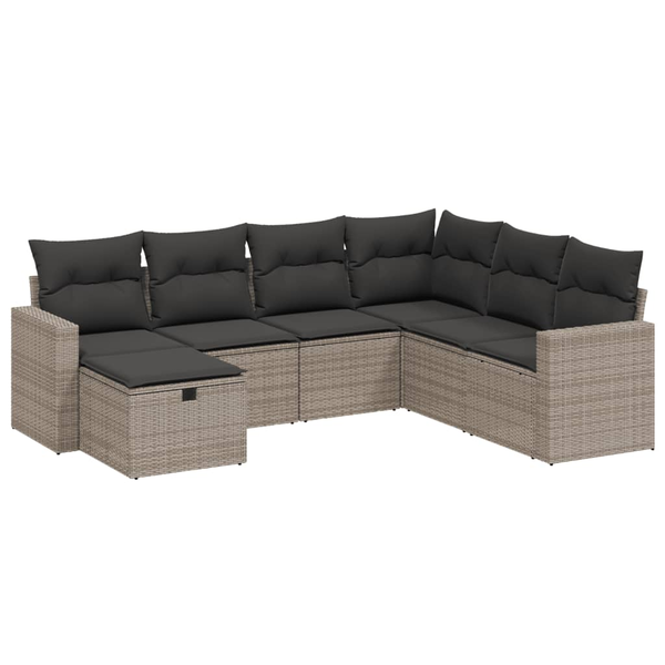 7 részes szürke polyrattan kerti ülőgarnitúra párnákkal