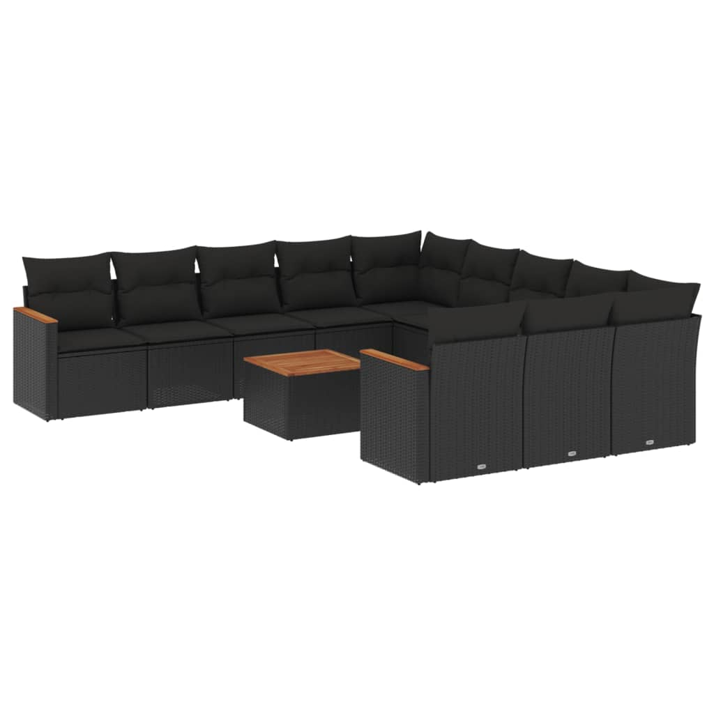 12 részes fekete polyrattan kerti ülőgarnitúra párnákkal (3258835)