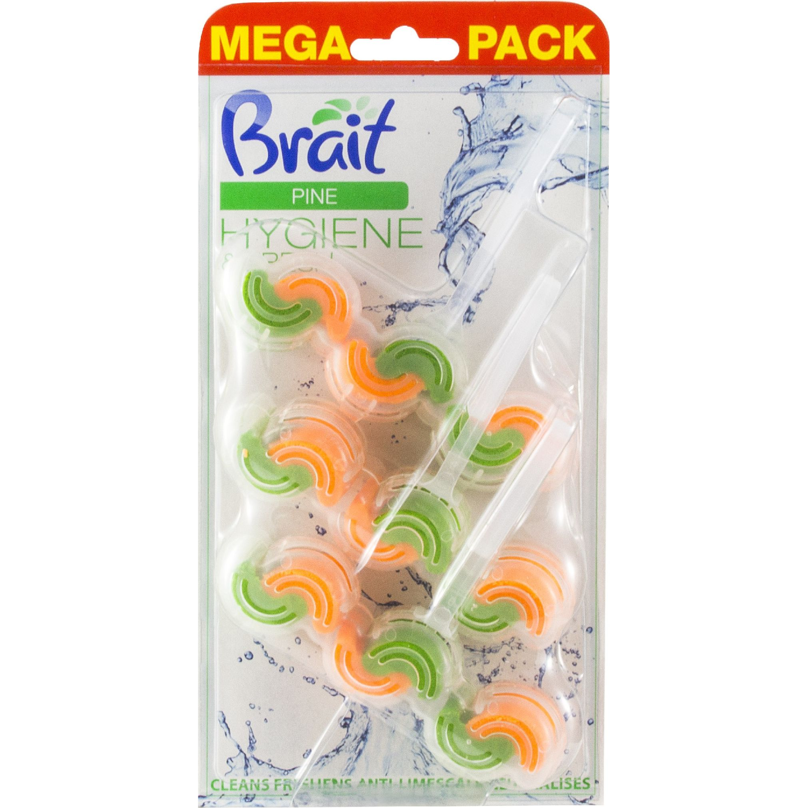 WC tisztító blokk, 2 fázisú, 3x45 g, "Brait Hygiene and fresh", fenyő (261072)