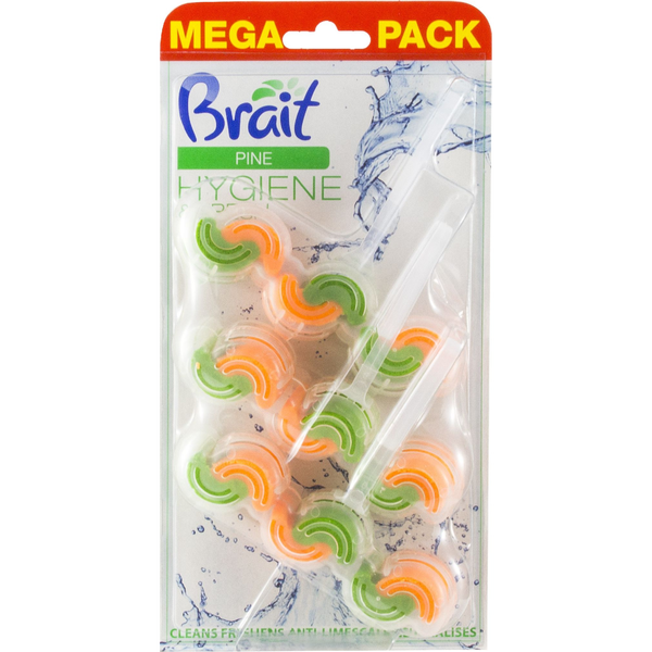 WC tisztító blokk, 2 fázisú, 3x45 g, "Brait Hygiene and fresh", fenyő