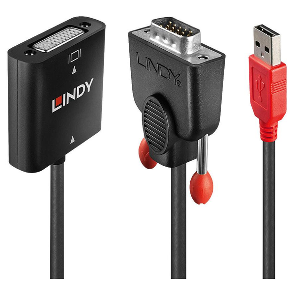 Lindy 38184 videokabel adapter 0,2 m DVI-D VGA (D-Sub) + USB Sort, Orange