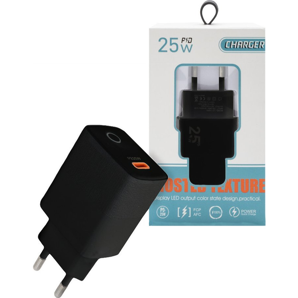 ECOBOX ŁADOWARKA SIECIOWA PAX TYP-C PD 25W LED CZARNA