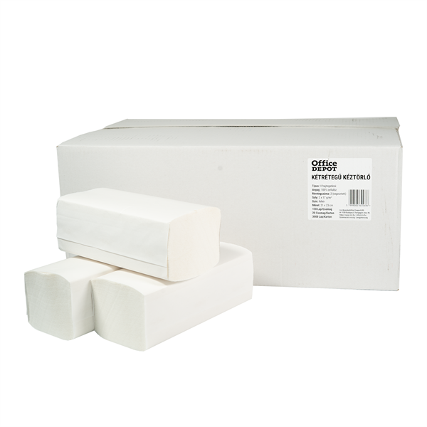 OFFICE DEPOT kétrétegű kéztörlő fehér, 21x23 cm, 3000lap/karton (RV21702)