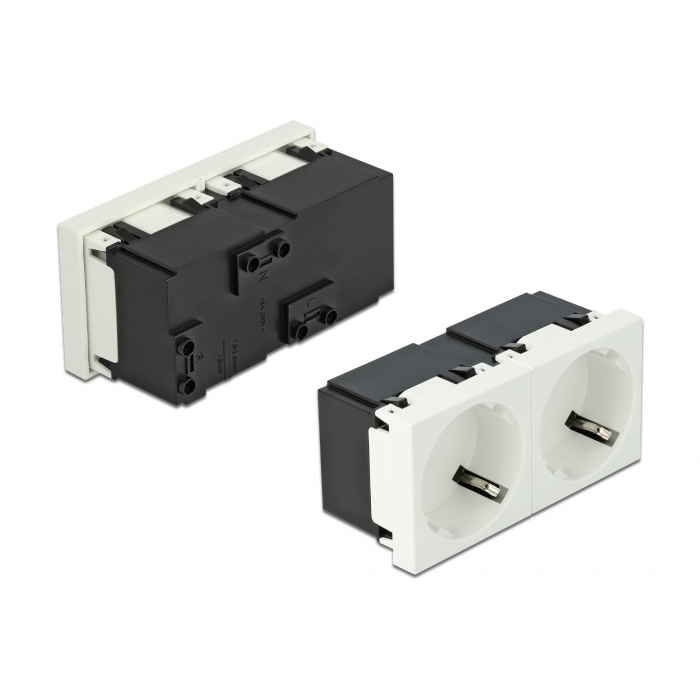 Delock 45 x 45 mm méretű, 2 modulos 45 elrendezésű Easy 45 földelt hálózati csatlakozóaljzat (81423) (81423)
