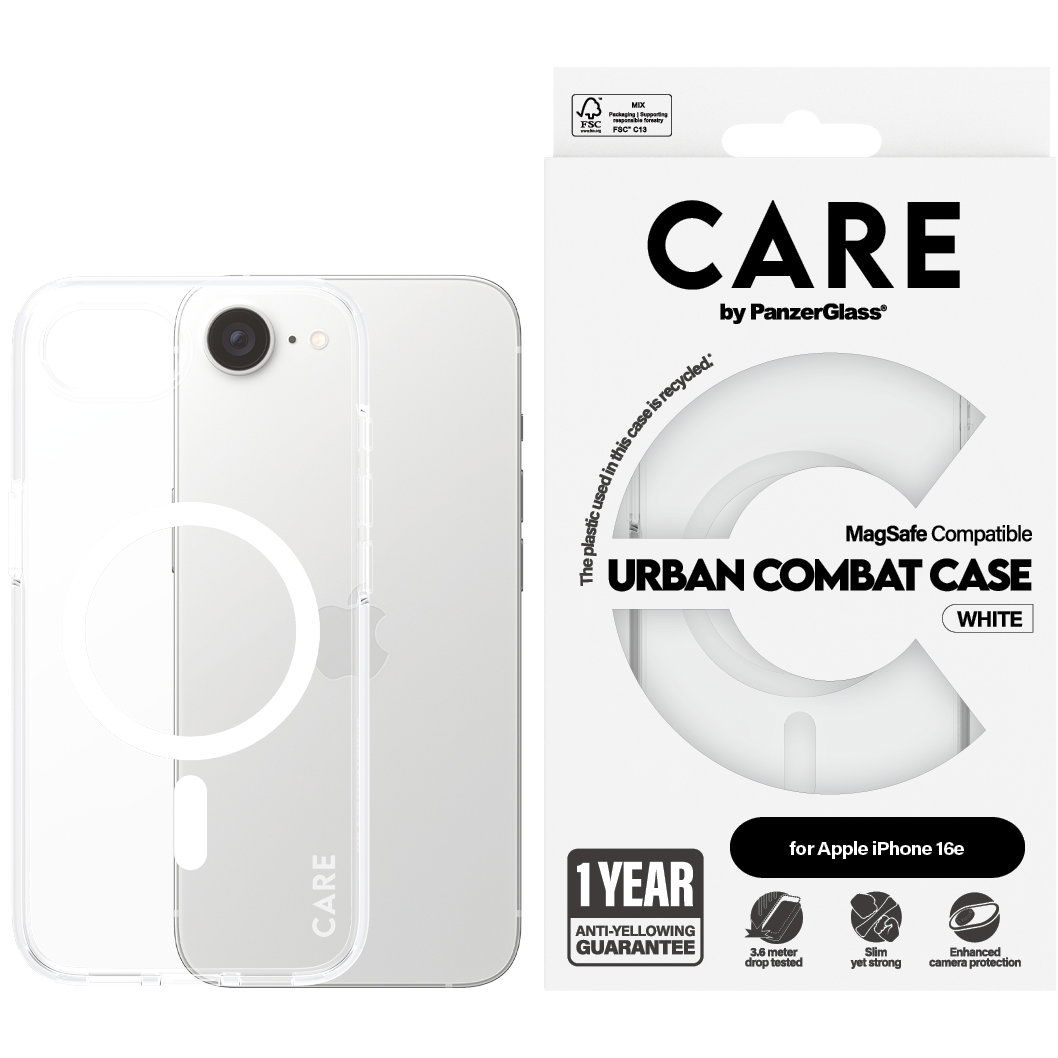 PanzerGlass CARE Apple iPhone 16e átlátszó / fehér MagSafe tok - Urban Combat (CRRTPUCG29845)