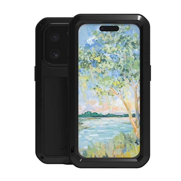 Love Mei Powerful defender telefonvédő (fém keret, erős ütésállóság, porálló + képernyővédő üveg) FEKETE Apple iPhone 16 Pro Max (GP-164827)